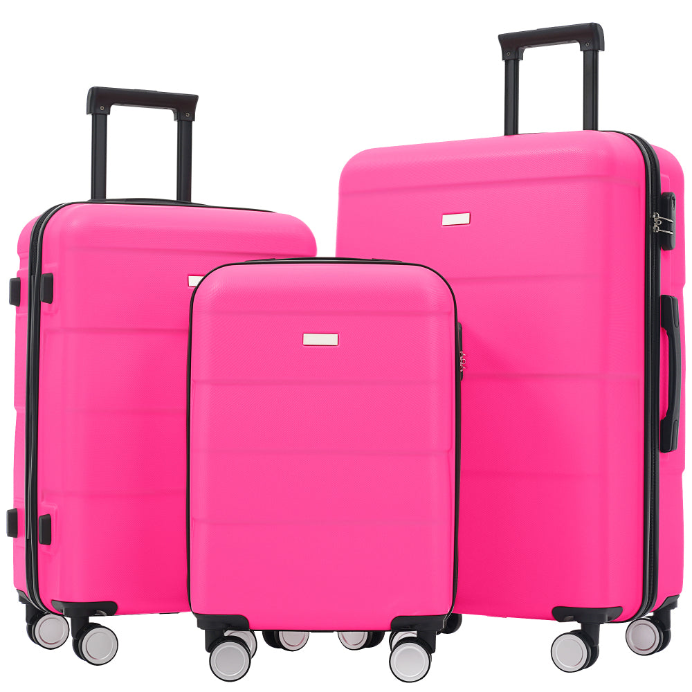 Hardshell Luggage Sets 3 Piece Double Spinner Wheels Suitcase with Handle Password Lock, Lightweight 20"+24"+28" Luggages