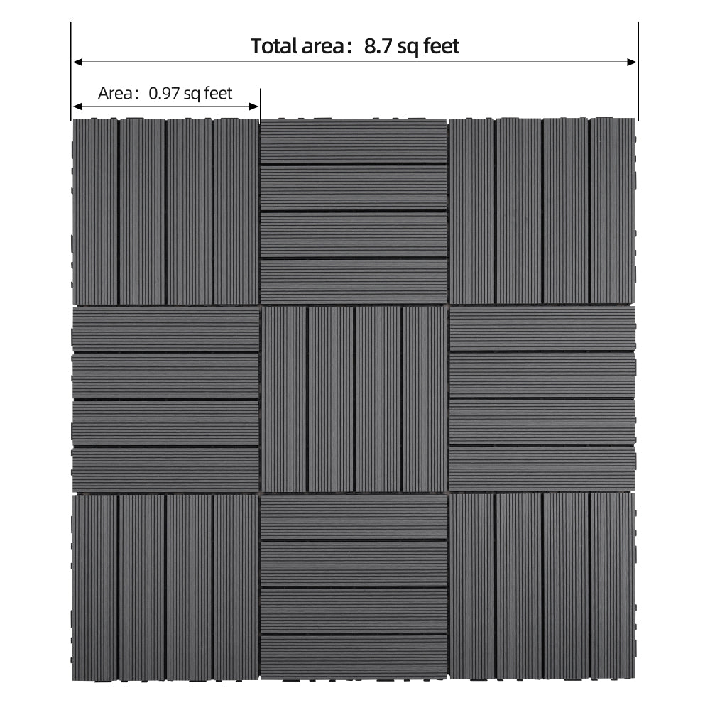9 PCS heavy-duty & recyclable Wood-Plastic DIY Interlocking Deck Tiles 11.8" x 11.8"- Waterproof Outdoor and Indoor Flooring for Patio, Balcony, Porch, Backyard, Bedroom (Gray)