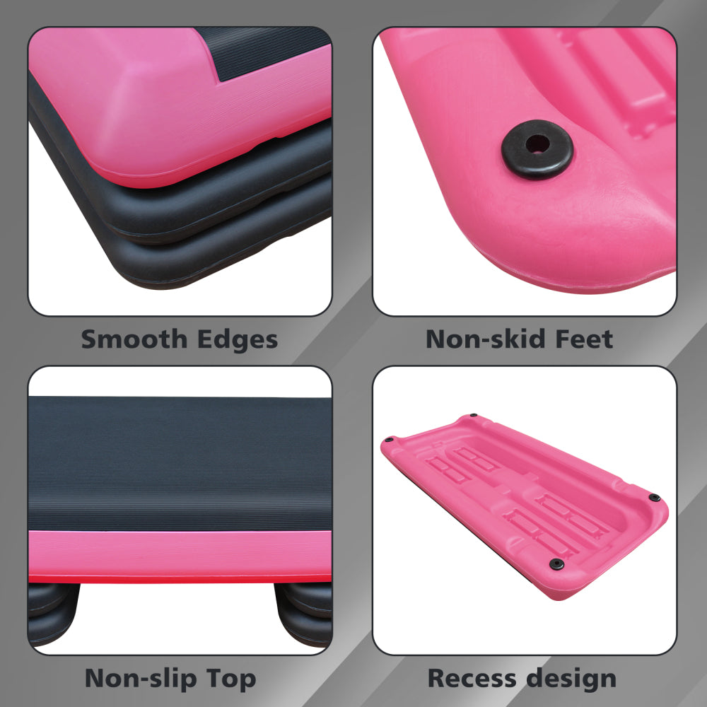 Adjustable Workout Aerobic Stepper in Fitness & Exercise Step Platform Trainer Pink Black with 4 Risers