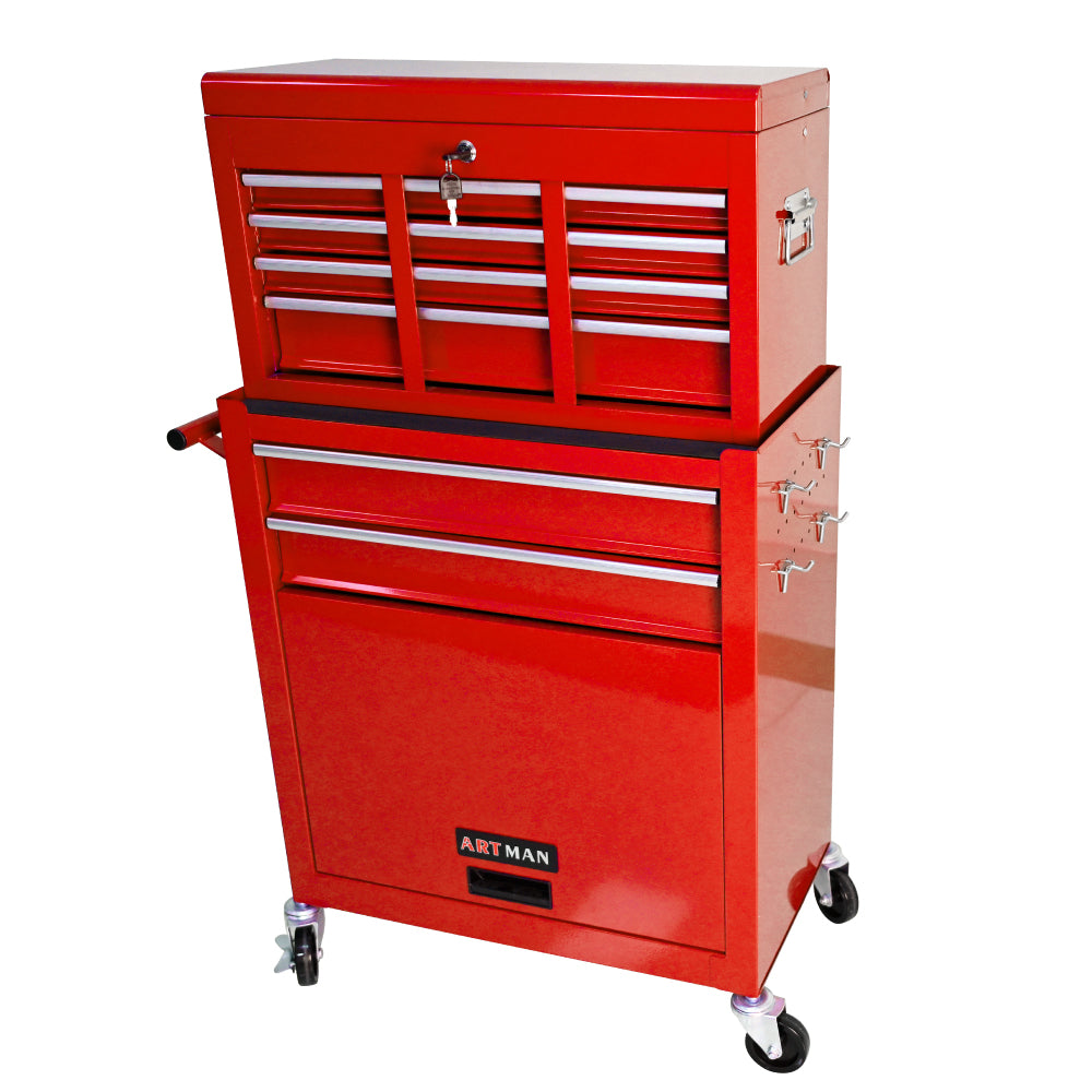 High Capacity Rolling Tool Chest with Wheels and Drawers, 8-Drawer Tool Storage Cabinet--RED