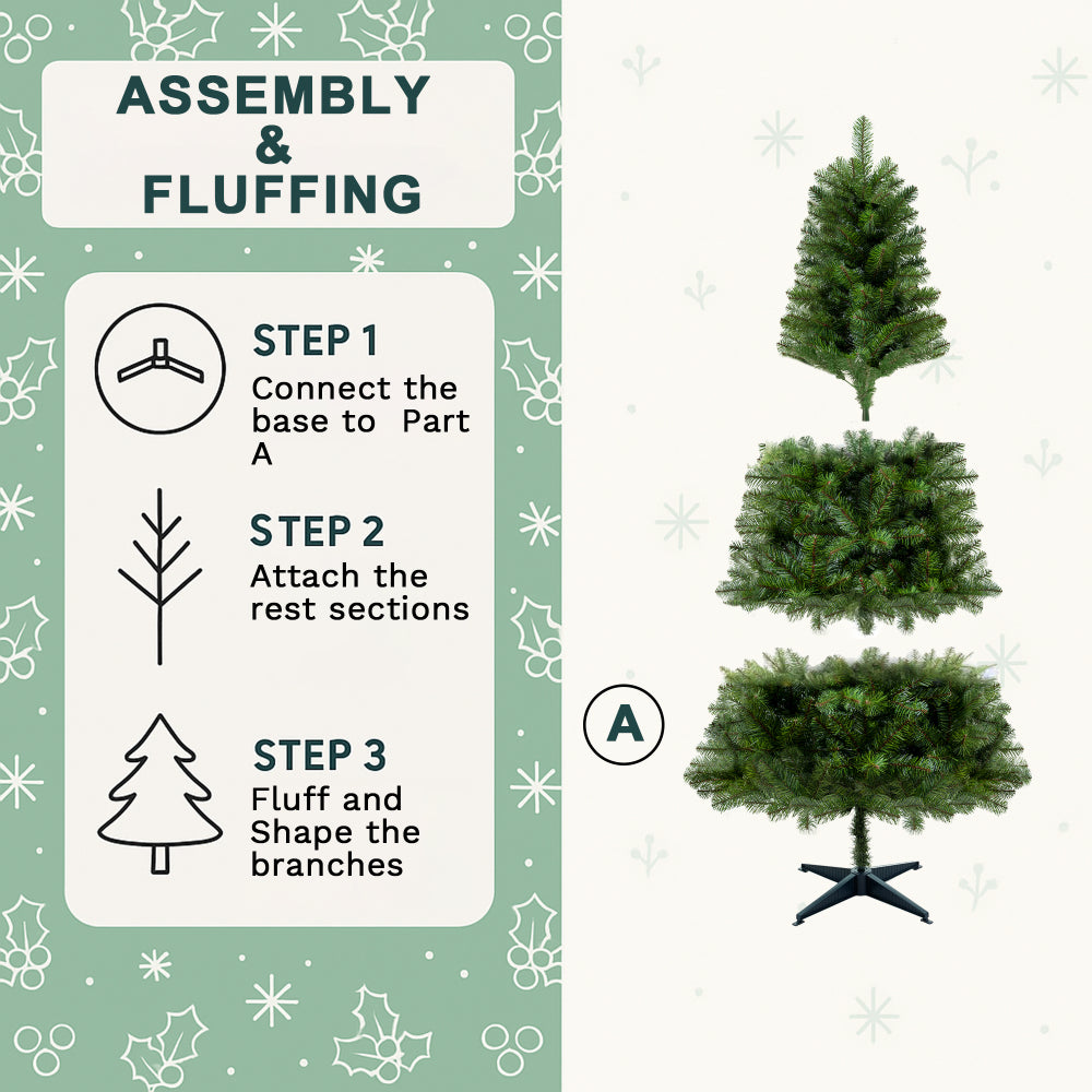 6FT Unlit Artificial Christmas Tree with 490 Tips, PVC Full Branches, Classic Green Holiday Tree with 4-Leg Plastic Stand for Indoor Home Decoration