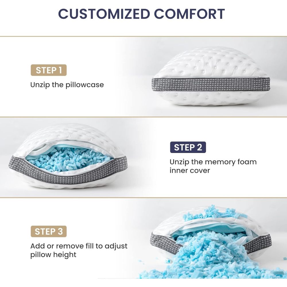 Cooling Pillow Queen Size 1 Pack, Cooling Gel Memory Foam Bed Pillow, Medium Firm Pillow for Sleeping, Cooling & Smooth Washable Cover, CertiPUR-US Certified