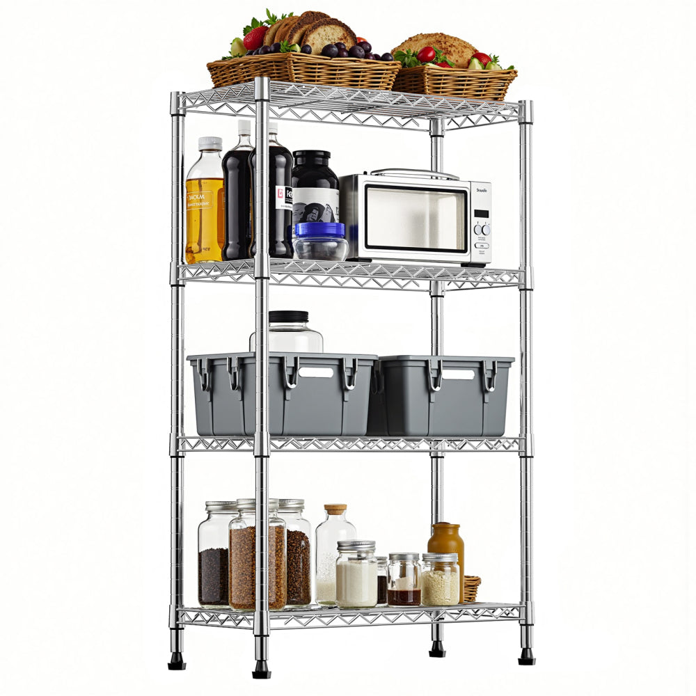 Steel Storage Shelving 6-Tier Utility Shelving Unit with Wheels, Steel Organizer Wire Rack for Home,Kitchen,Office,Garage,17.7" D x 47.2" W x 76.7" H-Chrome