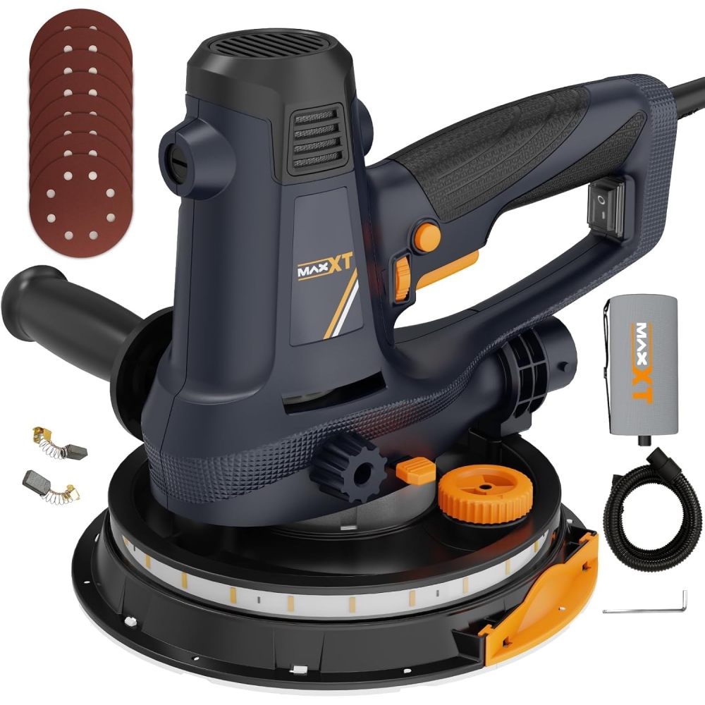Drywall Sander with Vacuum Dust Collection, 6 Variable Speed Foldable Telescopic Electric Wall Sander, Popcorn Ceiling Removal Tool, 1900RPM Power Sander Tool, LED Light, 18Pcs Sanding Discs