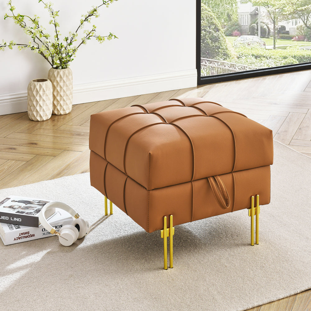 22 inches Anti-scratch Leather Storage Ottoman, Pet Friendly Entryway Bench with Golden Stainless Steel Legs, Black