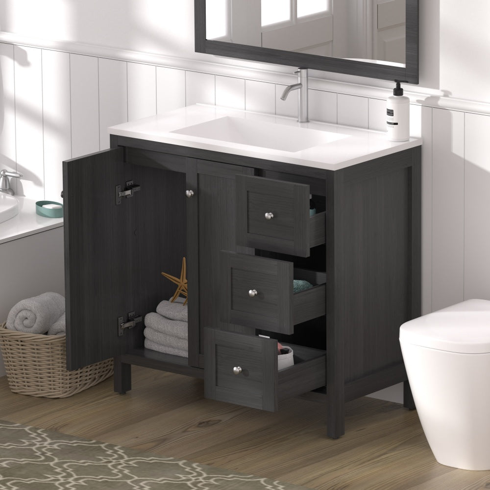 35.5" Bathroom Vanity , Modern Bathroom Cabinet with Basin, Bathroom Storage Cabinet with Soft Closing Doors and 3 Drawers, Munich Black