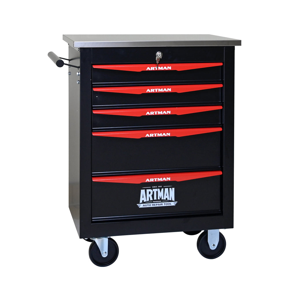4 Drawers Multifunctional Tool Cart with Wheels,Metal Rolling Tool Cart Storage for Garage Workshop Warehouse Repair Shop--With Stainless Steel Roof- BLACK&BLUE