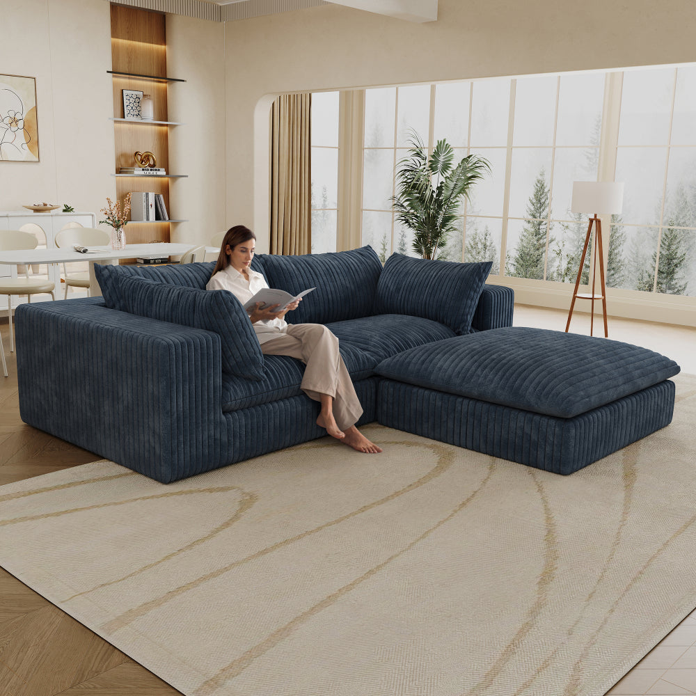 39.8" Cloud Sofa,Corduroy Fabric,Deep Seat Couches,Double-layer design,Removable Cushion,No Assembly, DIY Combination for Living room, Bedroom,Conference room ,Apartment,Blue