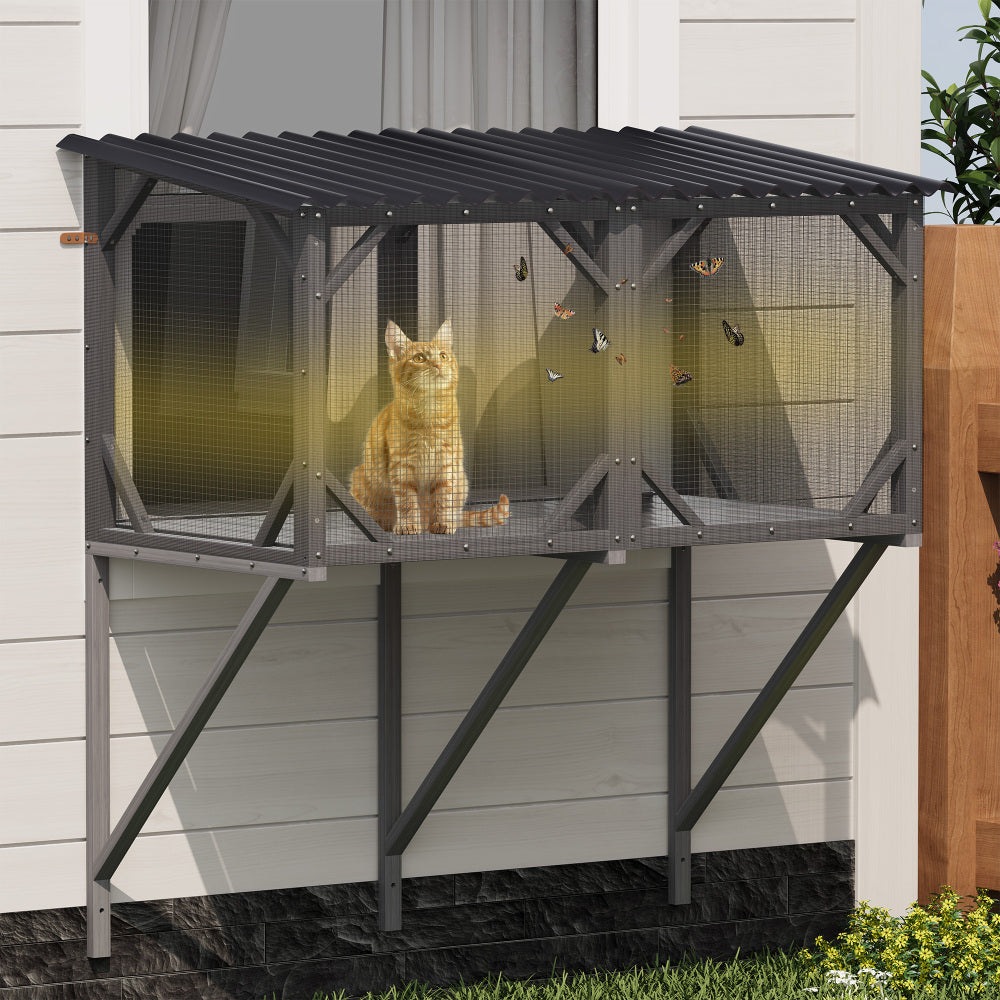 Cat Catio, Cat Window Perch for Large Indoor Cats - for Sunbathing, Napping & Overlooking, Wooden Cat Window Hammock for Safely Enjoying The Outdoor Sights Scents and Sounds