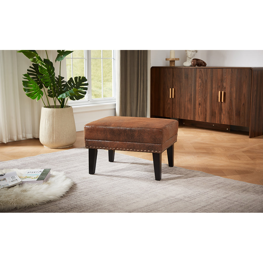 Mirod Vintage Distressed Ottoman,Classic Riveted Footrest with Solid Wood Legs for Living Room, Bedroom & Study
