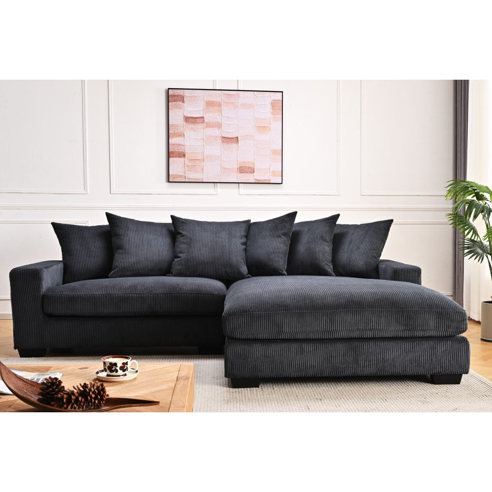 Luxe Oversized Two-Piece Right Facing Sectional Couches for Living Room, 102.4-Inch L Shaped Sofa with Chaise, Upholstered with Corduroy Fabric, Dark Grey