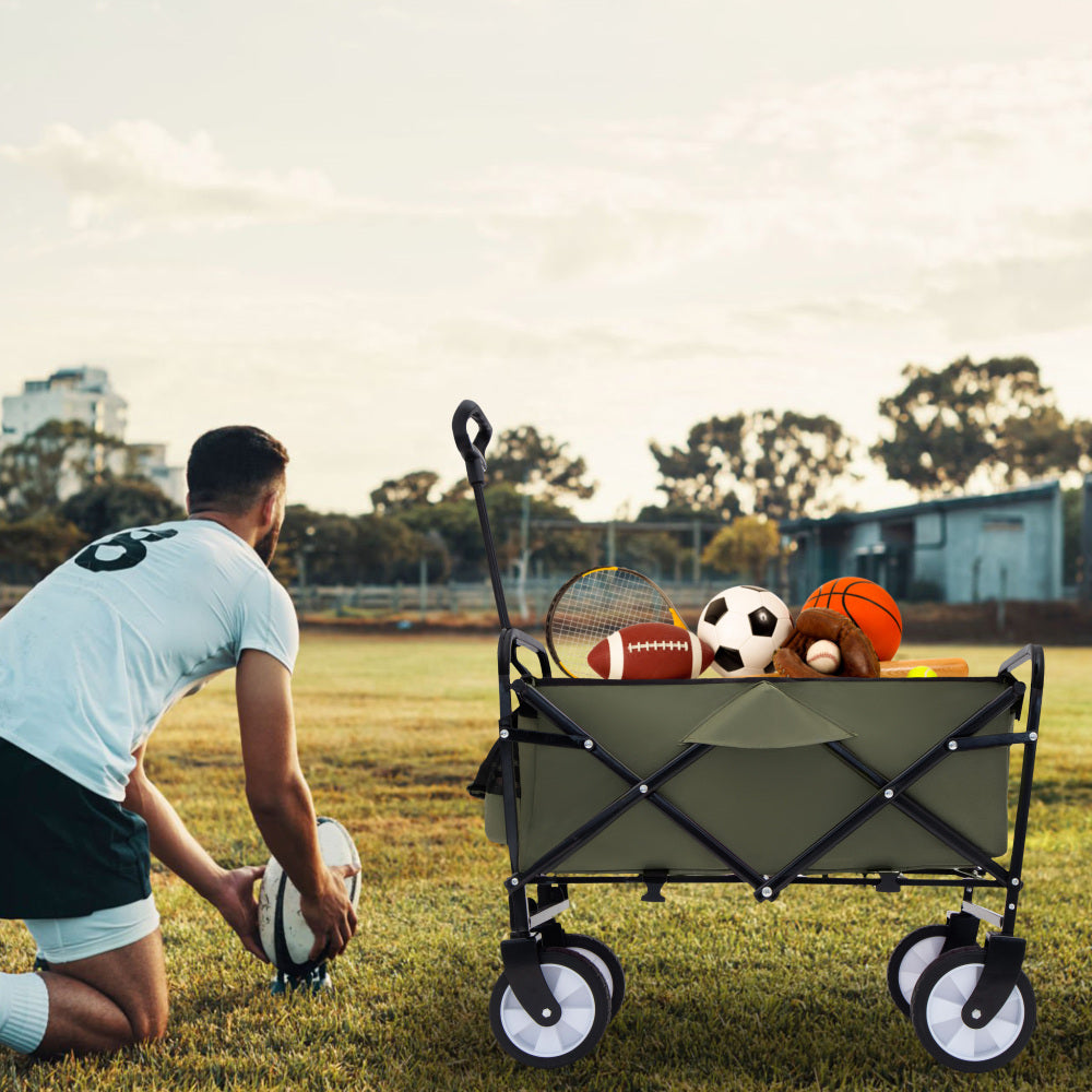 Minimeetall Strap Collapsible Foldable Wagon Cart with strapping system, Beach Wagon, Utility Cart, Utility Wagon Grocery Cart for Camping Shopping Sports Gardeing Fishing Supports 225lbs, army green