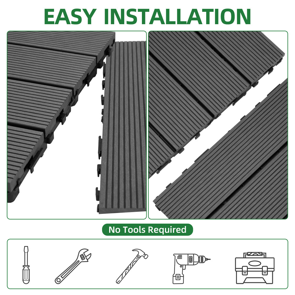 9 PCS heavy-duty & recyclable Wood-Plastic DIY Interlocking Deck Tiles 11.8" x 11.8"- Waterproof Outdoor and Indoor Flooring for Patio, Balcony, Porch, Backyard, Bedroom (Gray)
