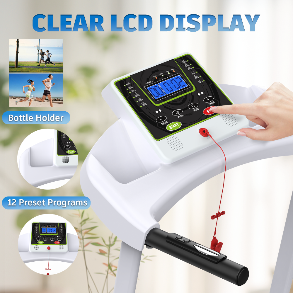 Folding Treadmill with Incline 2.5HP 12KM/H Electric Treadmill for Home Foldable, Bluetooth Music Cup Holder Heart Rate Sensor Walking Running Machine for Indoor Home Gym Exercise Fitness