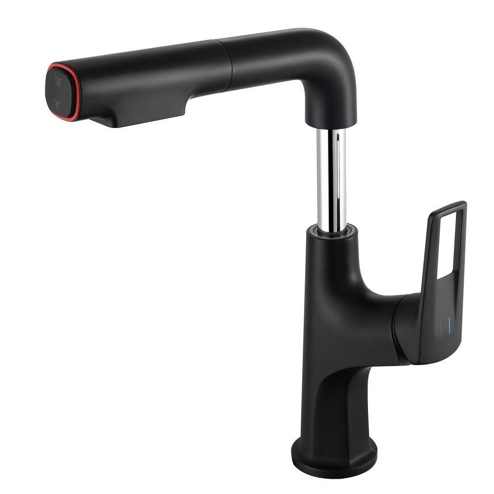 Brushed Gold Pull-Down Vessel Faucet - Single Hole Bathroom Sink Faucet with Lift Spout & Dual Spray Modes