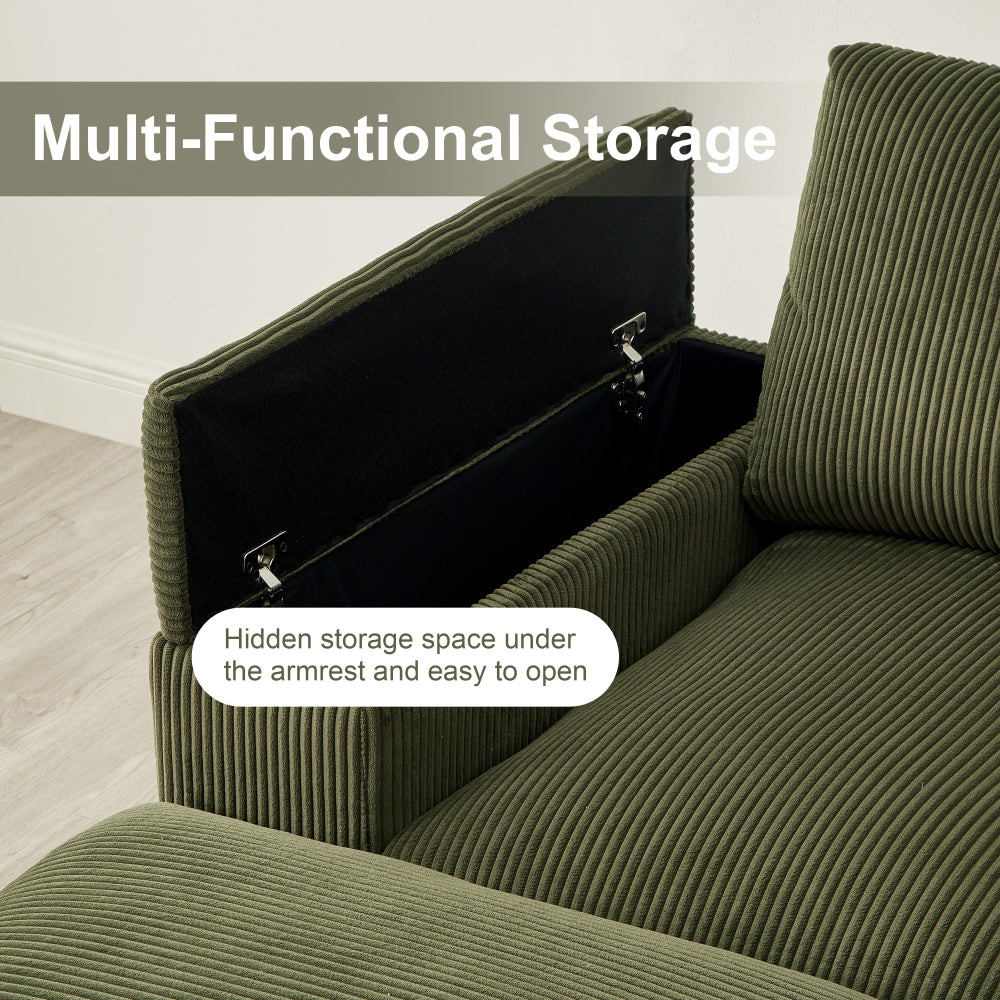 Sectional Sofa Deep Seat Sofa Couch with Ottomans, Corduroy Sofa Sleeper Comfy Upholstered Furniture for Living Room, Apartment, Office, (4-Seat & 2-Ottoman, Dark Green)