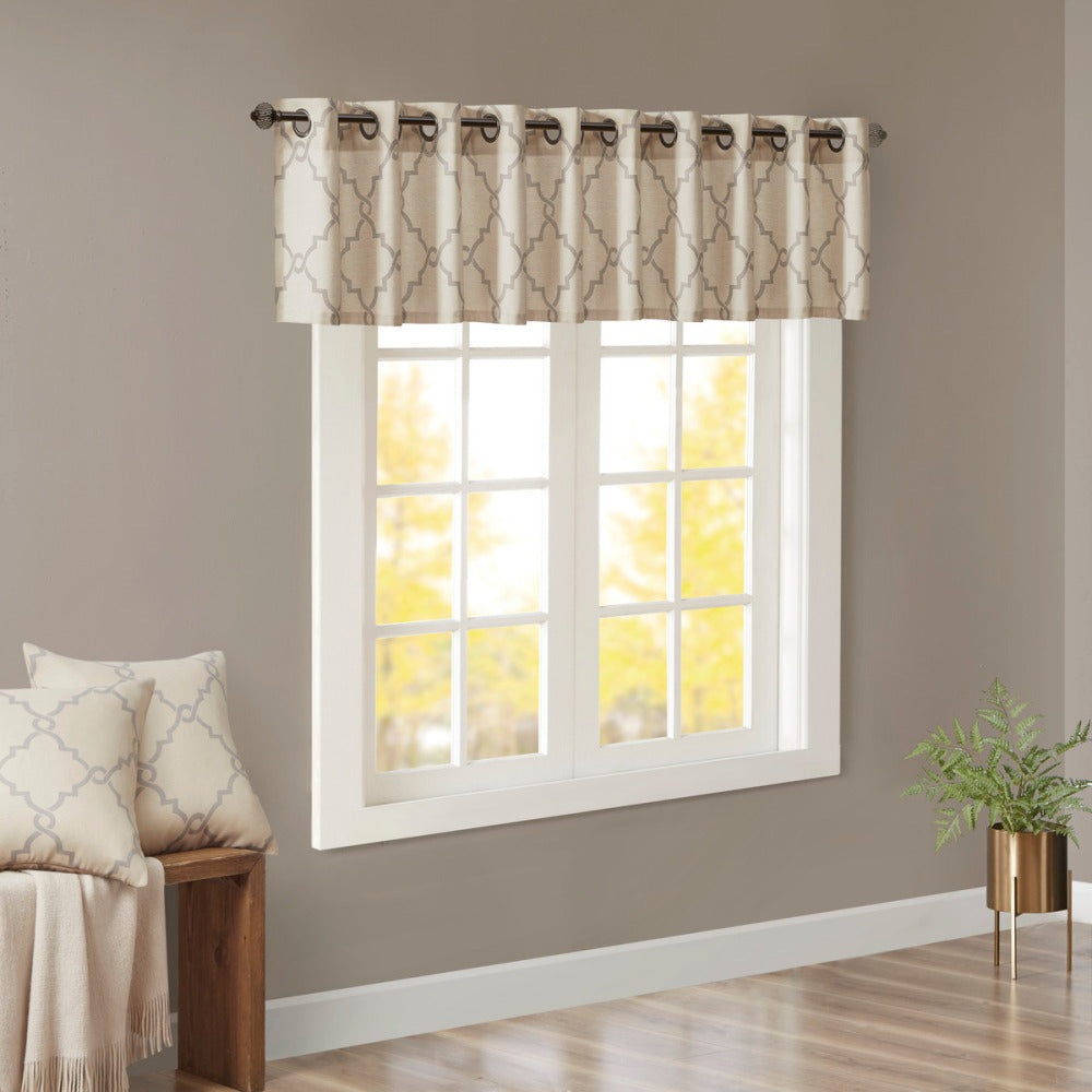 Fretwork Print Grommet Top Window Valance Beige/Gold 50x18"