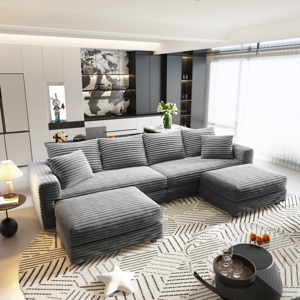 Plush Corduroy Ottoman to Combine with 2 Seater Sofa, 3 Seater Sofa and 4 Seater Sofa, Suitable for Living Rooms, Apartments, Offices,Grey