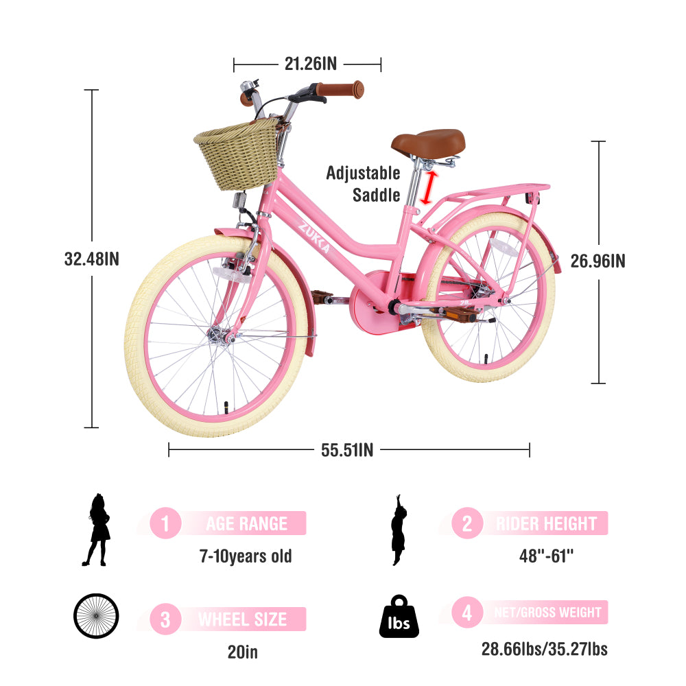 Multiple Colors,Girls Bike with Basket for 7-10 Years Old Kids,20 inch wheel ,No Training Wheels Included