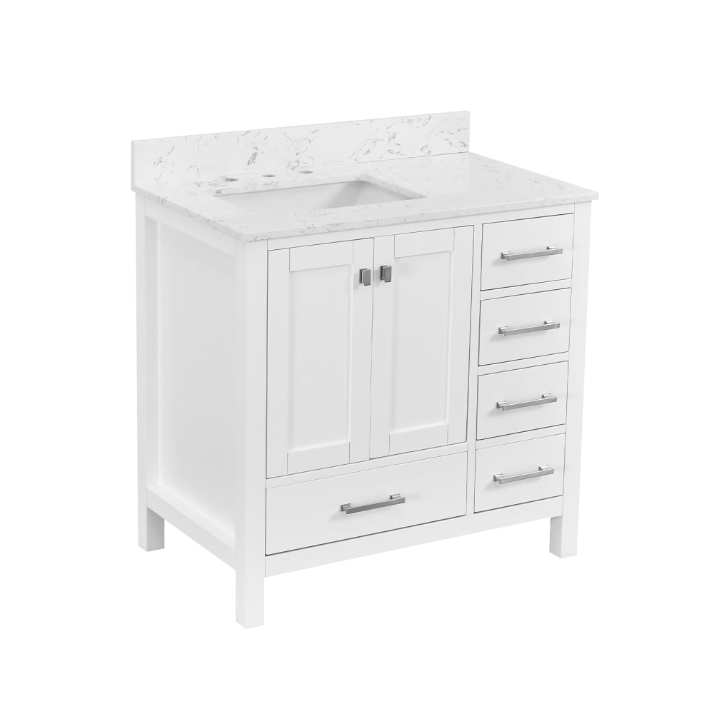 36'' Bathroom Vanity, Solid Wood Frame Bathroom Storage Cabinet, Freestanding Vanity Top with Basin