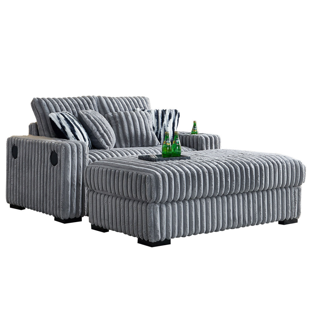 61.42Inch Square Arm Loveseat With Ottoman, 2PCS Back Cushions and 4PCS Toss Pillows, Cup Holder,Bluetooth Speaker,Wireless Charger,USB Ports for Living Room and Bedroom,Beige