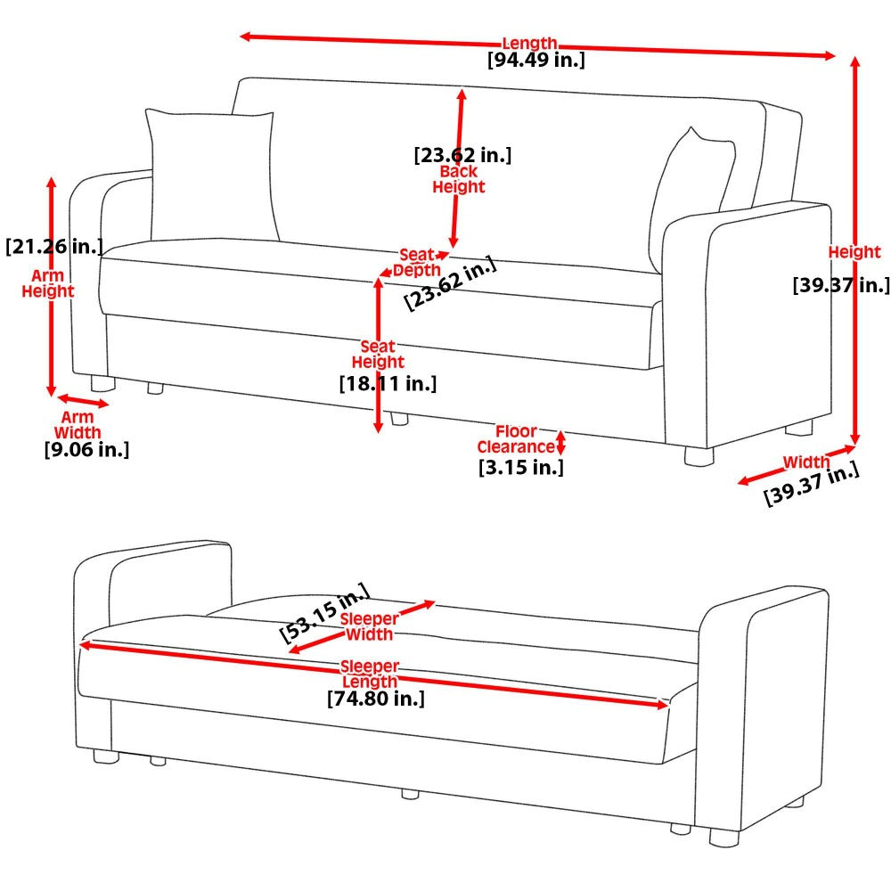 PrimeNest Timberline Collection Upholstered Convertible Sofabed with Storage, Beige