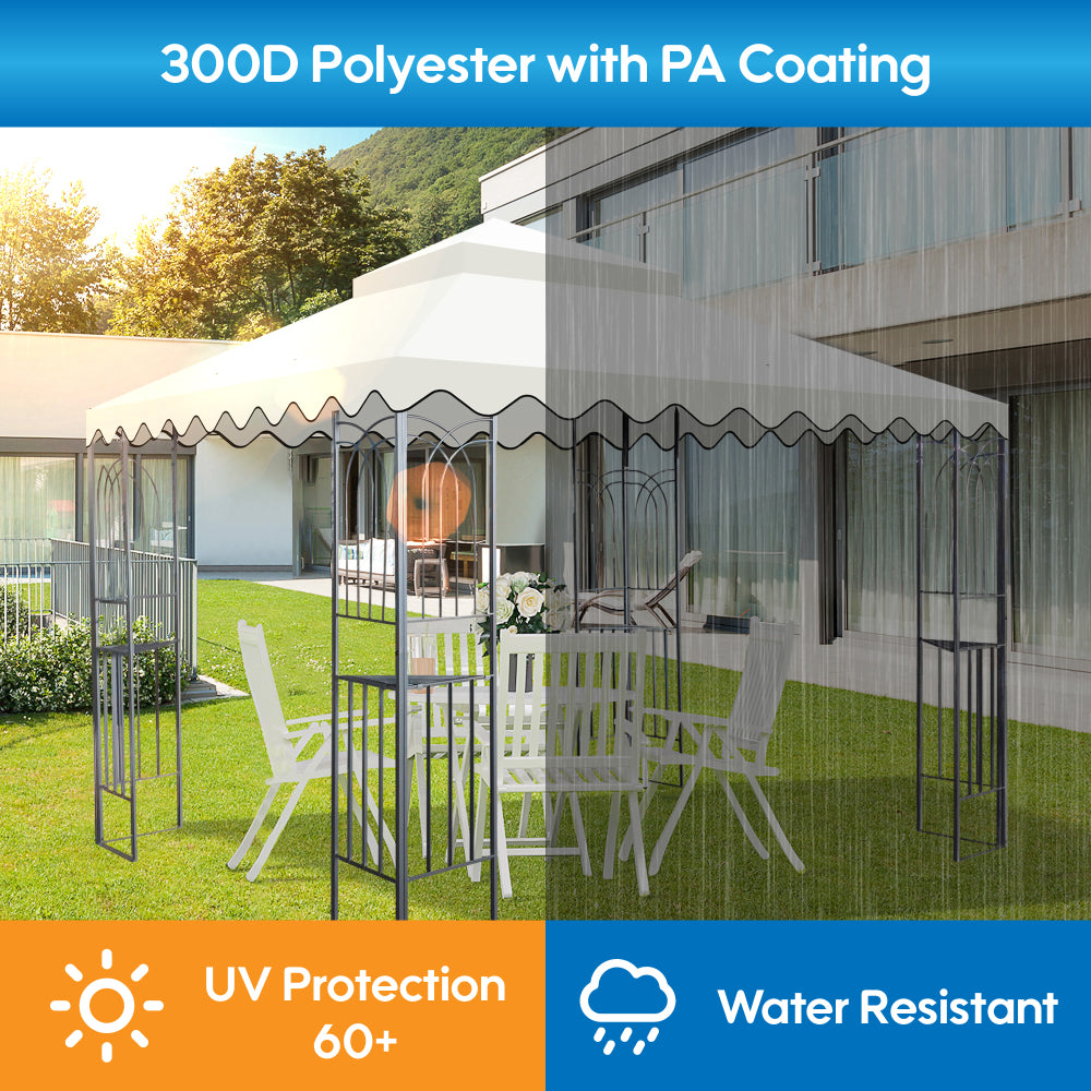 10x10 Ft Outdoor Patio Gazebo Replacement Canopy,Double Tiered Gazebo Tent Roof Top Cover Only wavy border(Frame Not Include)-Beige