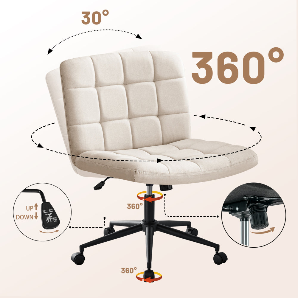 Homw Office Desk Chair with Wheels, Armless Desk Chair with Lumbar Support, Adjustable Height 360° Rolling Swivel Computer Chairs for Home Office Study Room, Linen, Beige