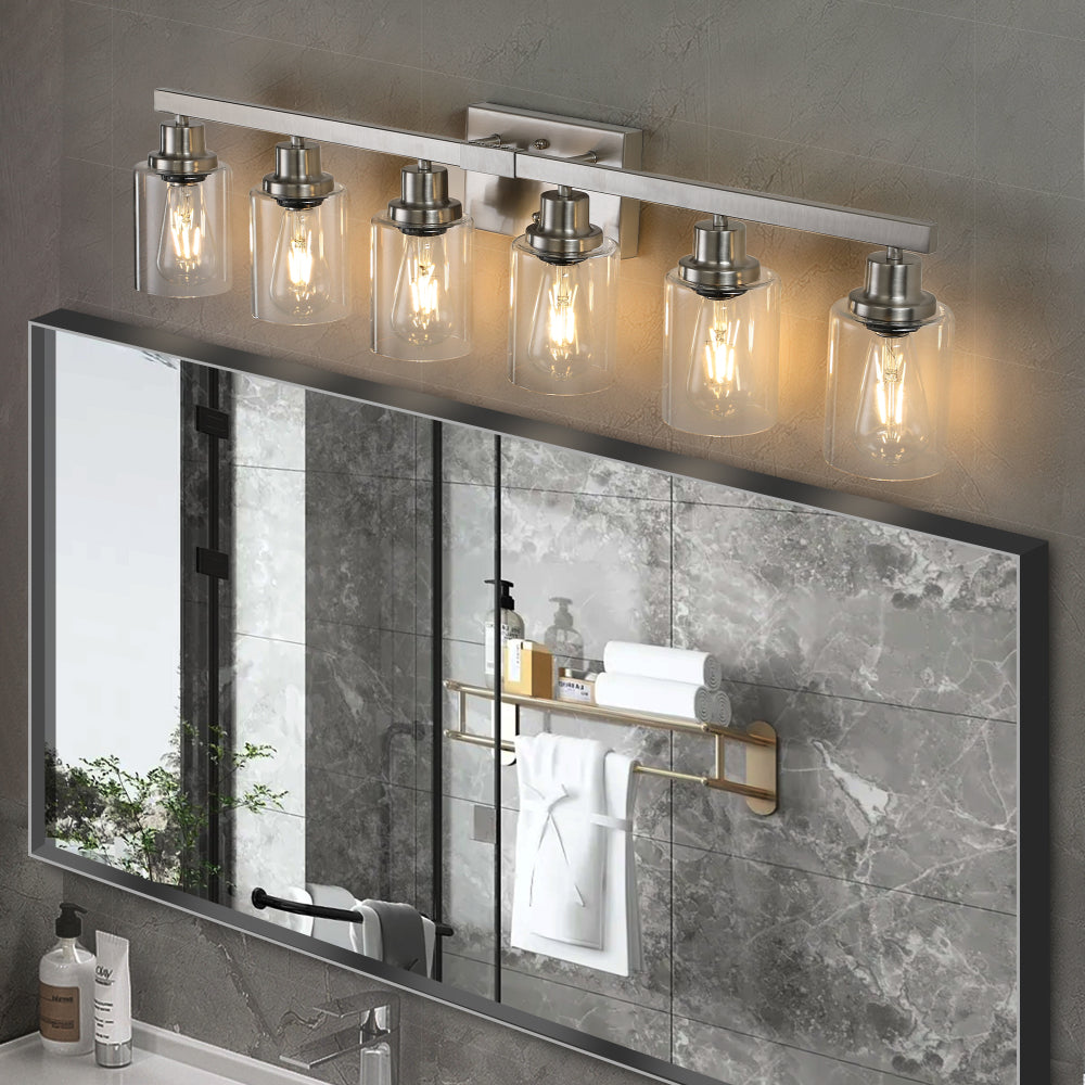 24" Modern 4-Light Bathroom Vanity Light Fixture - Brushed Nickel Finish with Clear Glass Shades, Perfect for Bathroom, Vanity, and Dressing Area Lighting (No Bulbs)