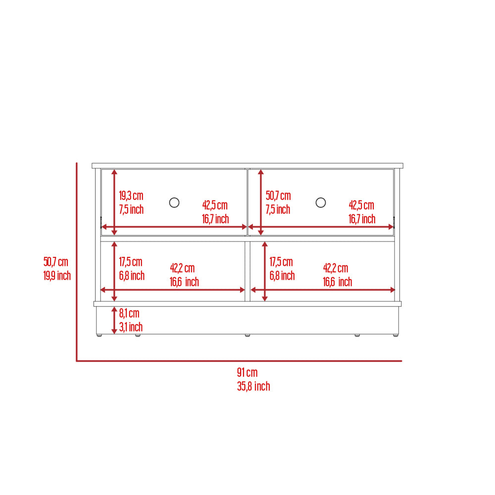 Tulip Storage Bench, Two Drawers, Two Shelves