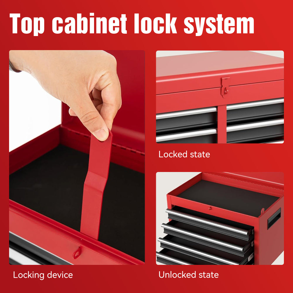Tool Chest, 5-Drawer Rolling Tool Storage Cabinet with Detachable Top Tool Box, Liner, Universal Lockable Wheels, Adjustable Shelf, Locking Mechanism, Metal Tool Cart for Garage Workshop