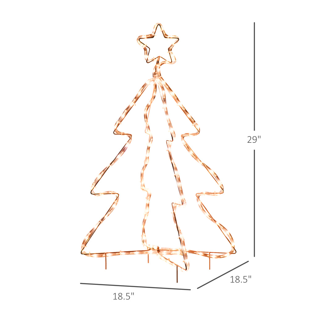 Outsunny 30" Outdoor LED Christmas Tree Rope Lights, LED Outdoor Christmas Decoration with Ground Stakes, Warm White