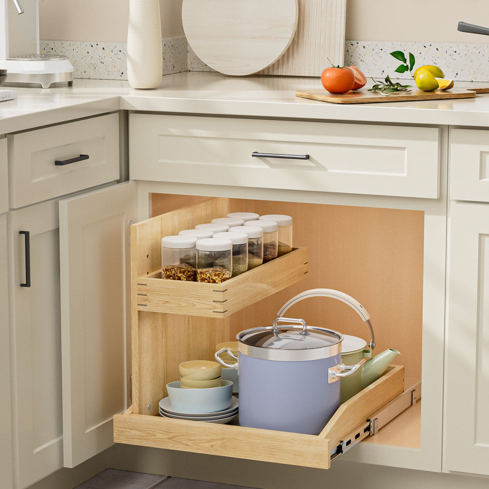 Under Sink Organizers and Storage 22½" W x 21" D, 2 Tier Pull Out Cabinet Organizer with Soft Close, Adjustable Pull Out Cabinet organizer with U Bracket for Bathroom Kitchen(Left)