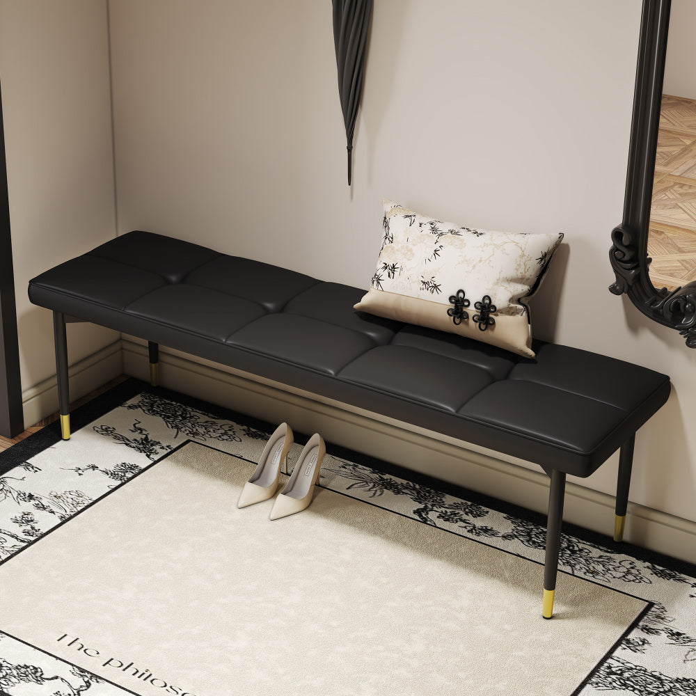 47*16 Inch Multifunctional Black Shoe Bench - Faux PU Cushion, Sturdy Metal Legs With Gold Accents.Suitable For Bedroom,Fitting room, Storage room, Dining room, and Living room,etc.