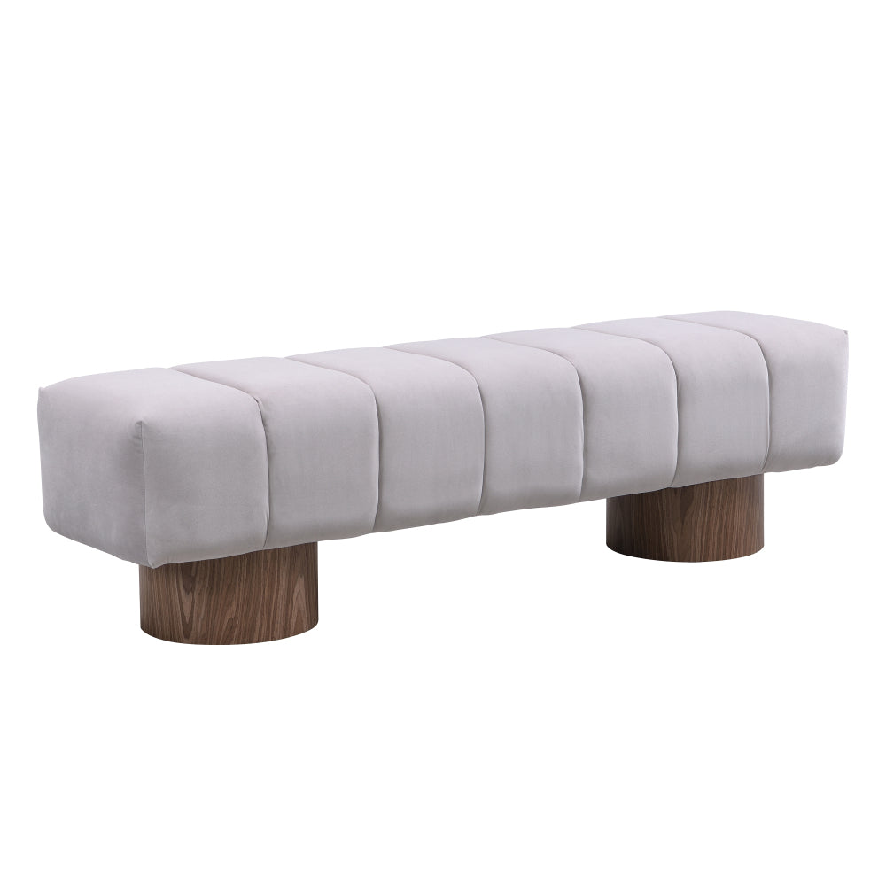 Upholstered Dining Bench for Dining Room, No-Assembly End of Bed Entryway Bench Ottoman for Bedroom Living Room, Light Gray Fabric Stool Top Wood Leg 300 LBS Weight Capacity