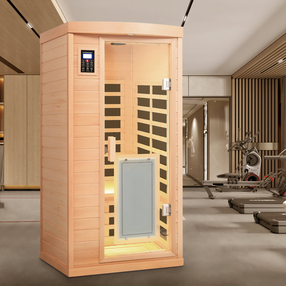 Low EMF Front door with heating panel One people Hemlock Far-infrared Indoor sauna room