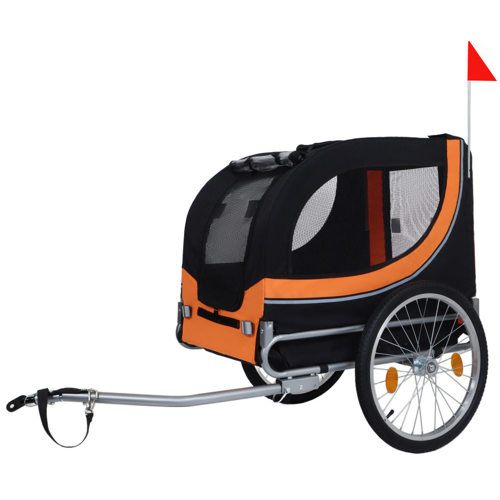 Large Folding Bike Trailer for Dogs – 66LB Capacity All-Terrain Pet Carrier, Durable Steel Frame for Cycling, Jogging, Camping & Outdoor Adventures, Black- Orange