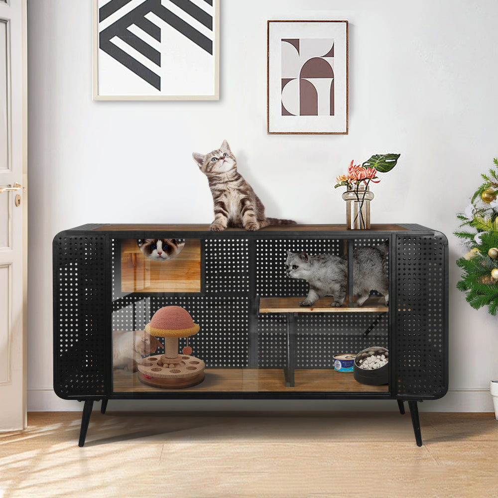 55.12 "Spacious Cat House with Tempered Glass, for Living Room, Hallway, Study and Other Spaces (White)