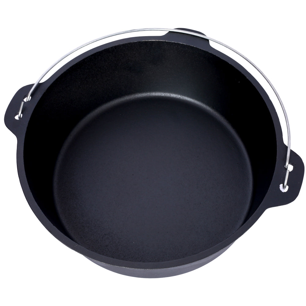 Pre-Seasoned Cast Iron Dutch Oven With Skillet Lid, Outdoor Camping Deep Pot for Camping Fireplace Cooking BBQ Baking Campfire, With Iron Pot Rack, 12 Quart