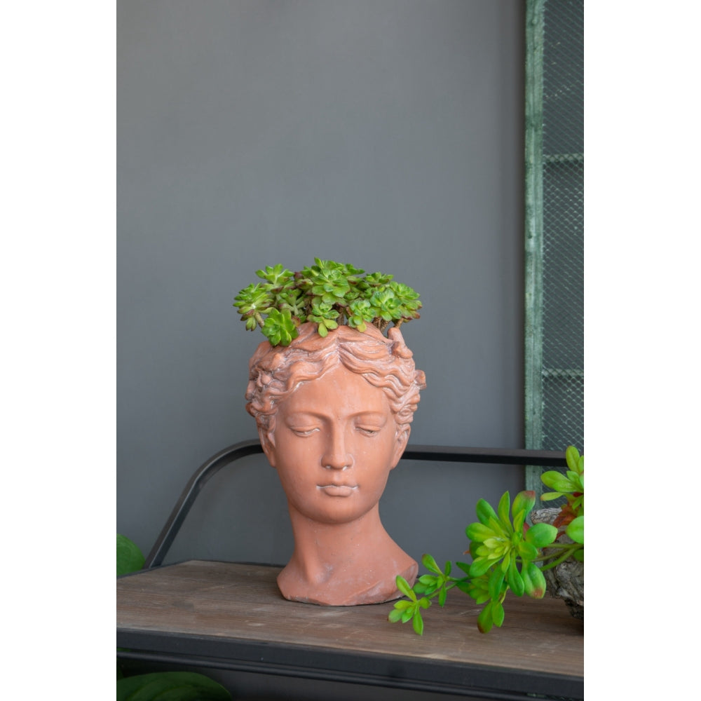 Cement Bust Wall Planter - Indoor Outdoor Home Garden Decor, 8" x 4" x 9"