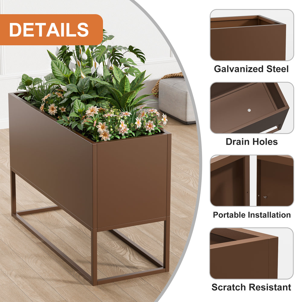 47*18*18 inch Large Metal Rectangular Planter with Shelves and Drainage Holes for Indoor/Outdoor Use, Perfect for Tall Plants, Flowers, or Shrubs in High-Traffic Areas