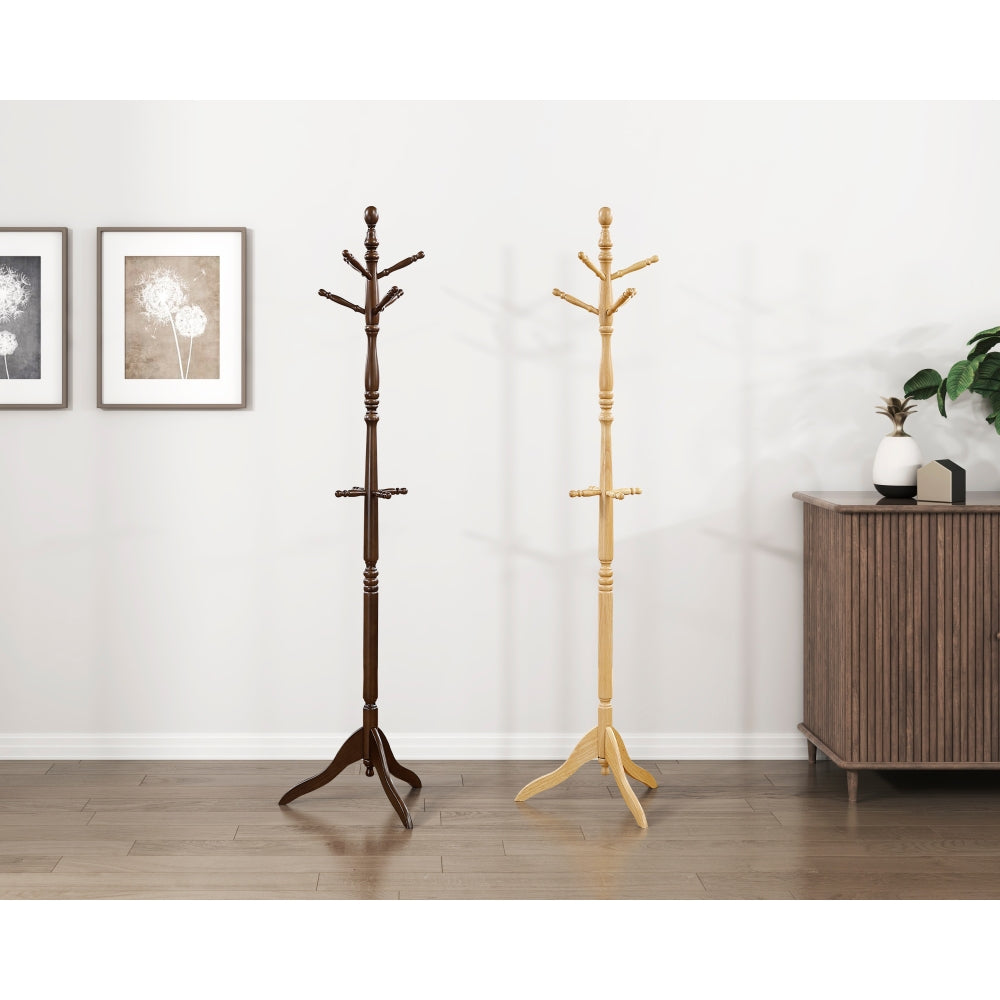 Dark Brown Finish Classic Coat Rack Solid Wood, 10 Hooks Coat Hanger Stand Entryway Home Furniture 1pc