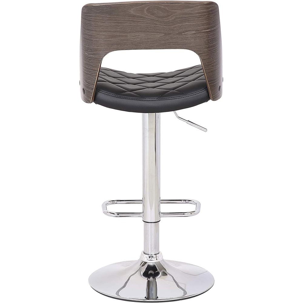 Bentwood Contemporary Modern Stylish Wood Back Adjustable Swivel Bar Stool with Diamond Quilted Finish Curved Seat and Back, Weathered Oak
