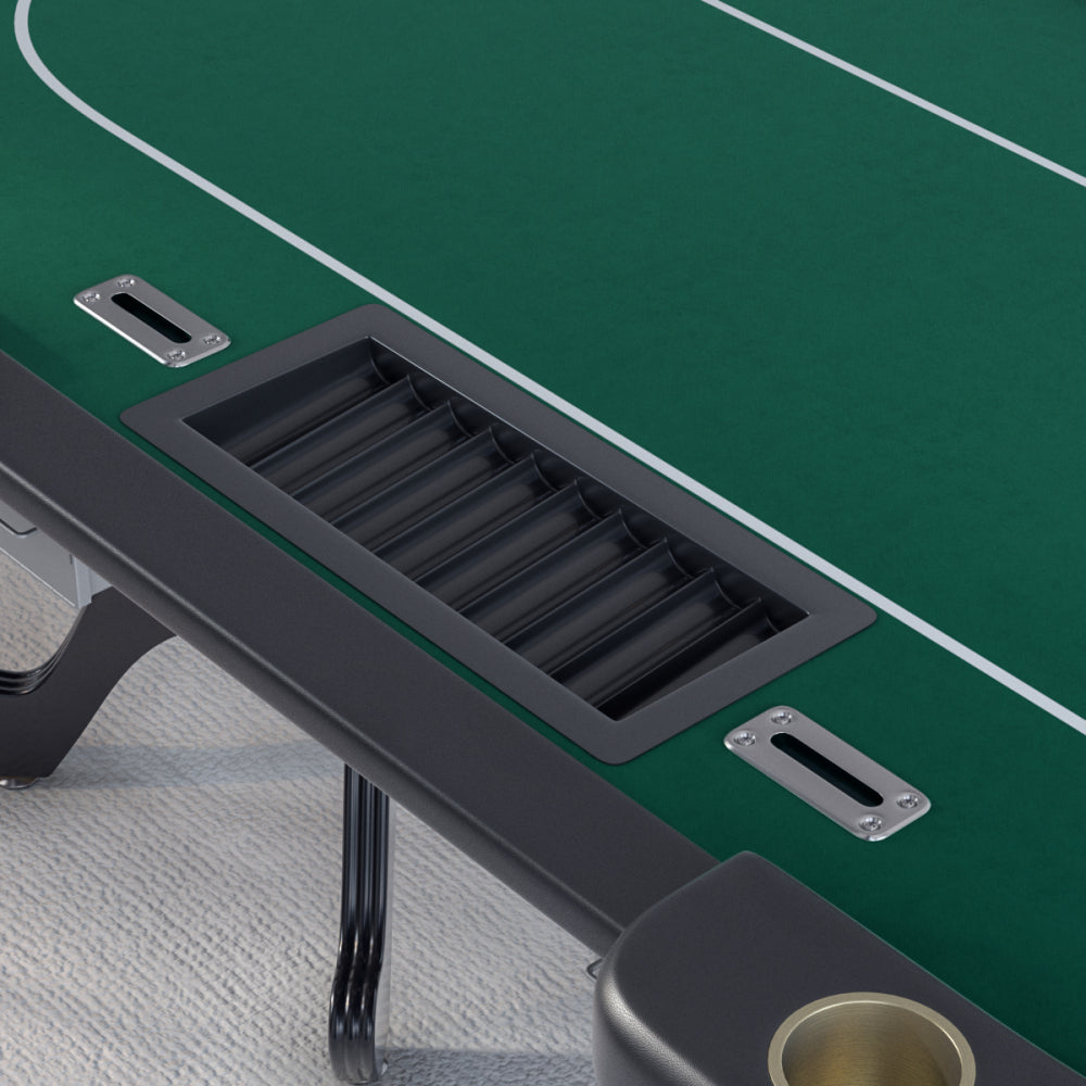 96" Poker Table for Texas Holdem Casino Game Premium Aura Oval with Waterproof Felt Cup Holders Chips Tray Drop Box Green