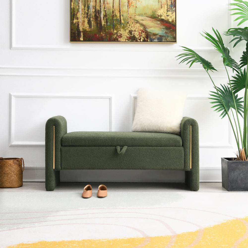 Modern Teddy Bed End Bench with Arms and Storage,Upholstered Large Foot Rest Stool, Comfy Window Vanity Bench for Living Room,Bedroom,Dorm,Coffee Table,Teddy Cream