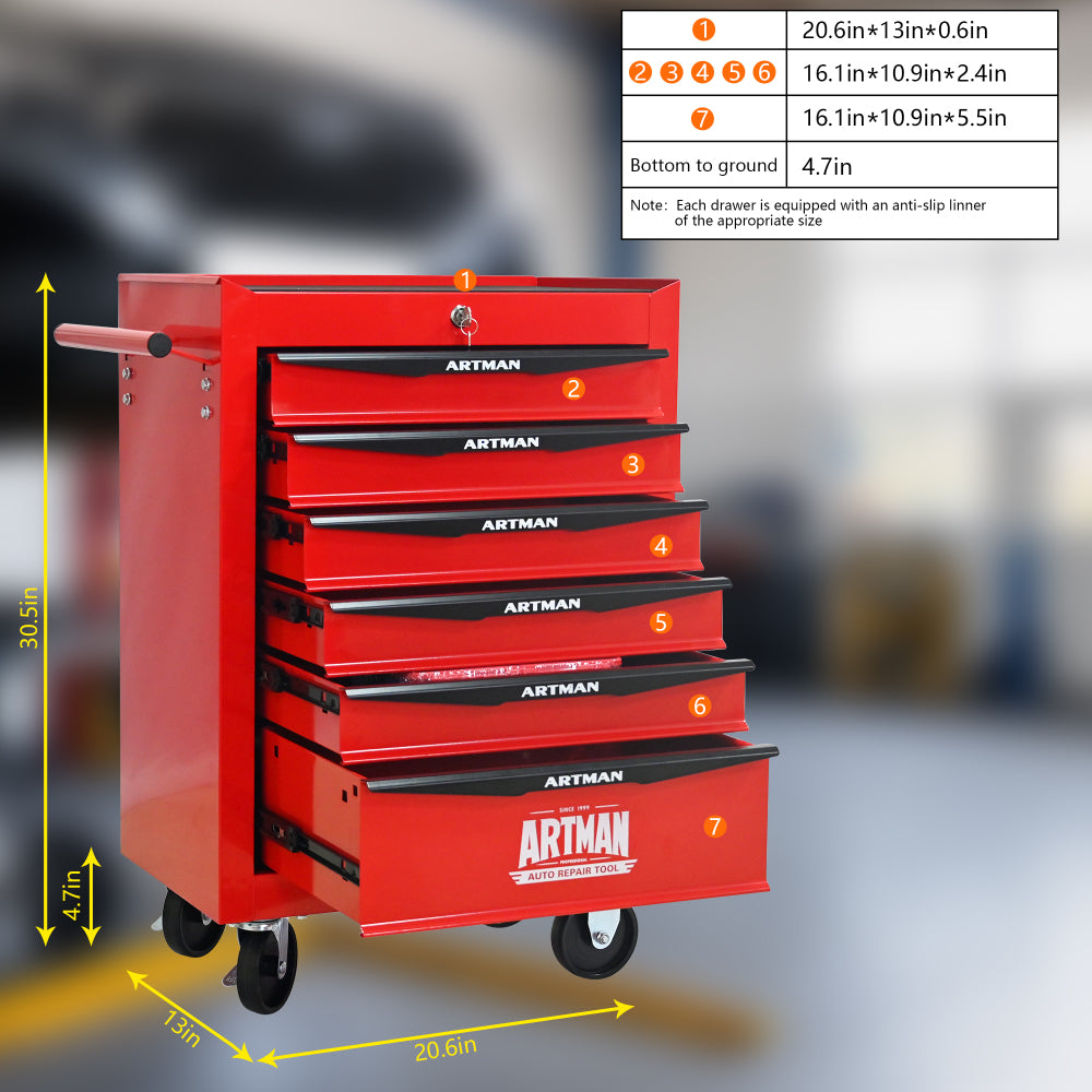 Rolling Metal Tool Chest with 6 Drawers, 20" 6-Drawer Tool Chest Cabinet with Ball Bearing Drawer Slides, Steel Tool Storage Box Organizer -Red&Black