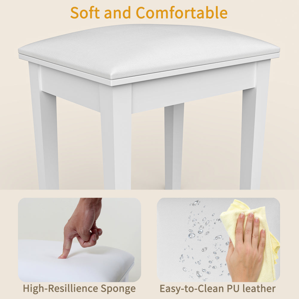 Vanity Stool Makeup Bench Dressing Stool with Cushion and Solid Legs,White
