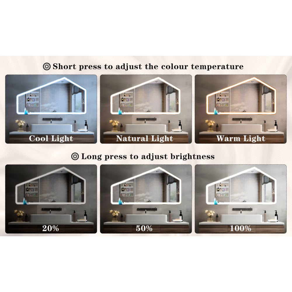 52*28 inch LED Bathroom Vanity Mirror Wall Mounted Adjustable White/Warm/Natural Lights Anti-Fog Touch Switch with Memory Modern Smart Large Bathroom Mirrors