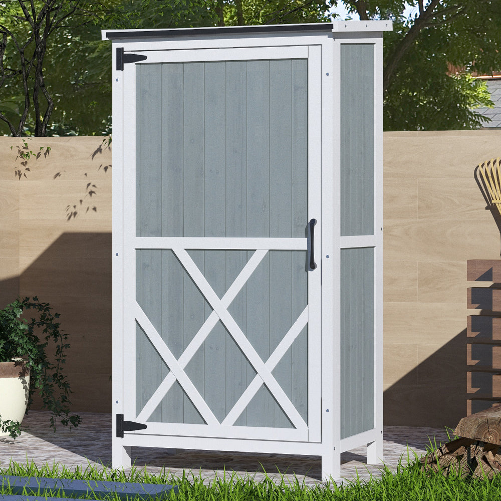 67" White Fir Wood Storage Shed with Double Doors