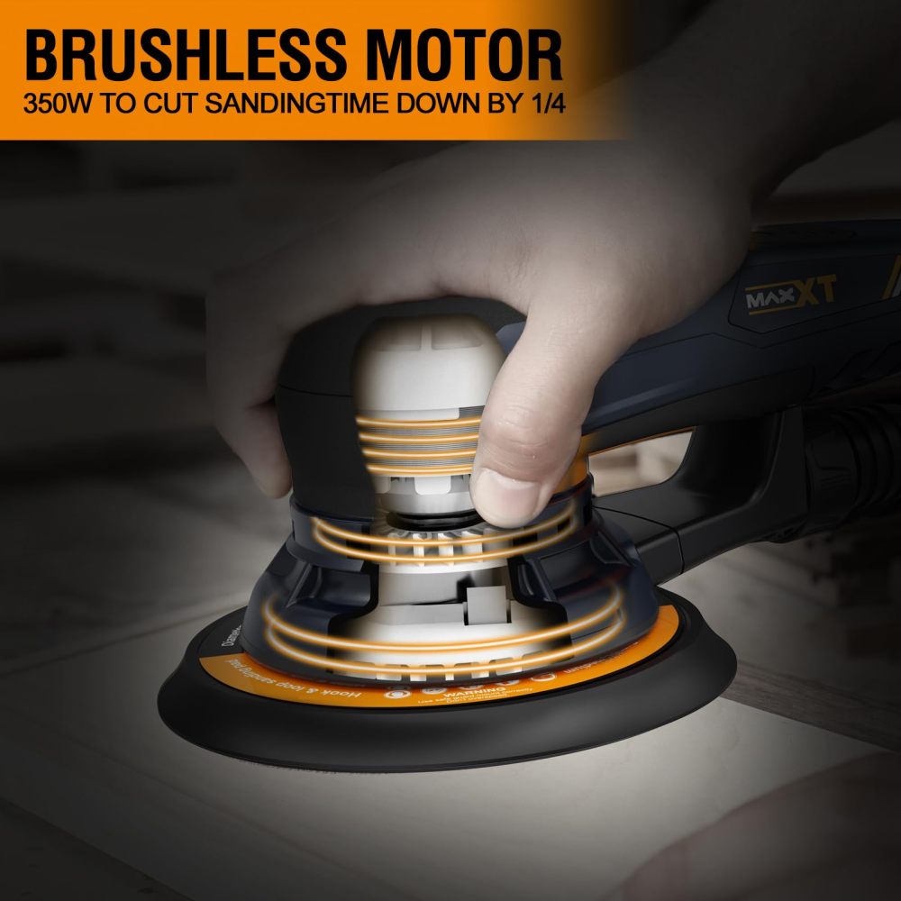 Electric 5mm Random Orbital Sander with Tool Case, Variable Speed Palm Sander with Brushless Motor, 5&6Inch Sanding Pads, Sanders for Woodworking, Primary Wood and Panel Processing